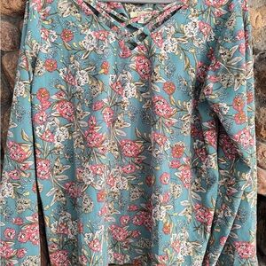 Kori Teal and Pink Floral Blouse